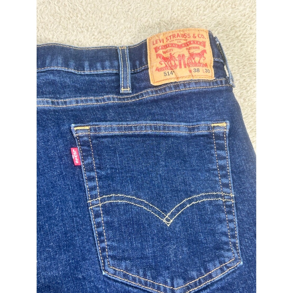 Levi Strauss 514 Straight Fit Dark Wash Denim Jeans Men W38 L30 - Picture 6 of 7